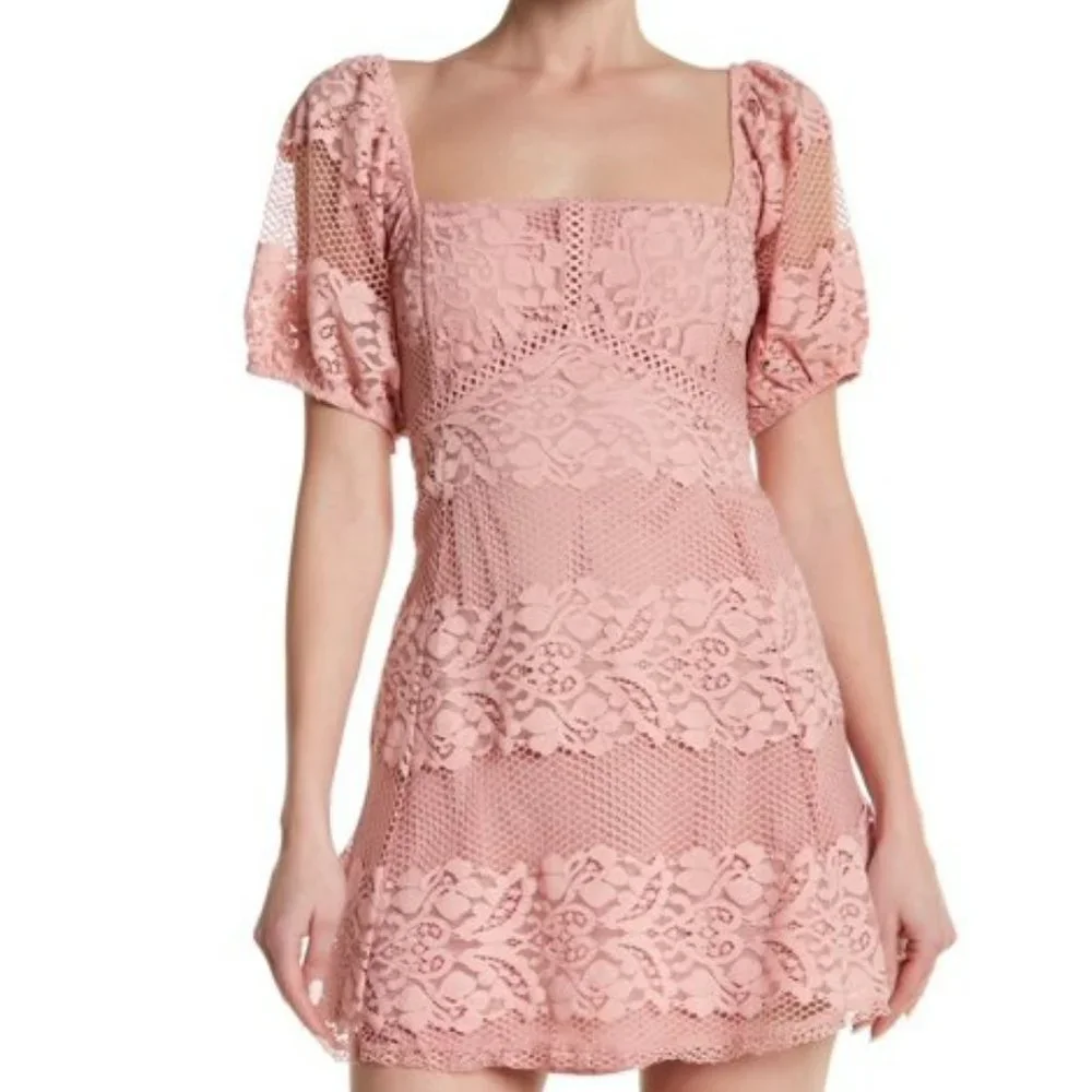 Free People Be Your Baby Lace Mini Dress.  SZ M